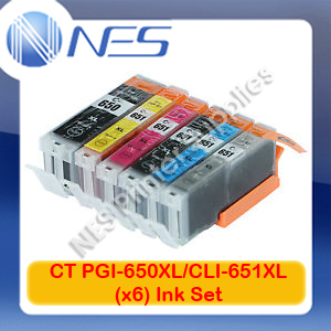 CT Compatible PGI650XL-BK/CLI651XL-KC/M/Y/GY (Set of 6x) Ink Set for Canon MX726/MX926/MG7560/MG5660/MG6660